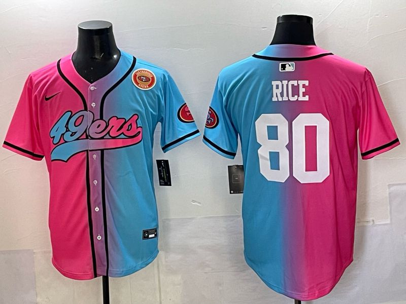 Men 2025 San Francisco 49ers 80 Rice Pink Blue Nike Limited NFL Jersey 012